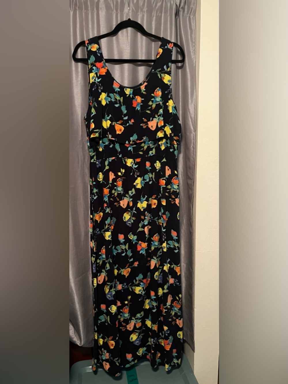 Merona Black Floral Scoop Neck Maxi Dress